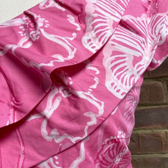 Lilly Pulitzer Hottie Pink Dahlia One Shoulder Ruffle Dress Size 2 - Picture 2 of 6